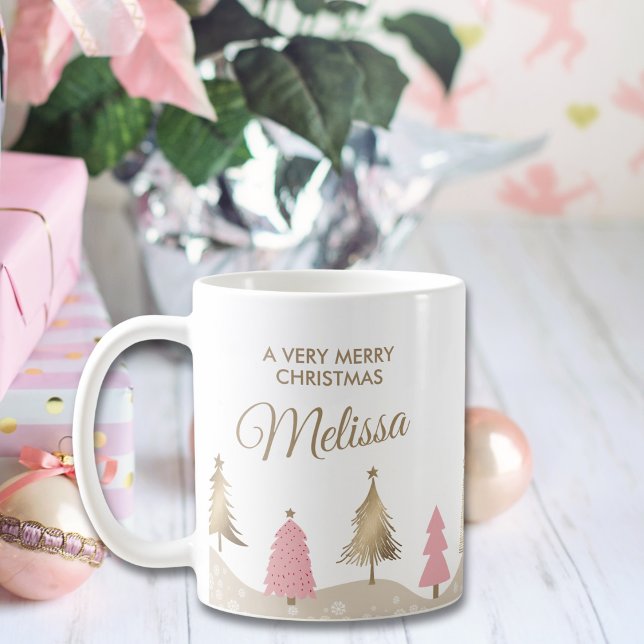 Elegant Rosa Guld Gräs Träd God jul Kaffemugg (Skapare uppladdad)