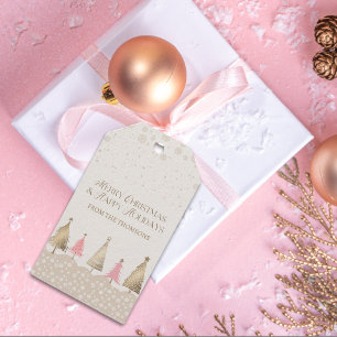 Elegant Rosa Guld Gräs Träd God jul Presentetikett