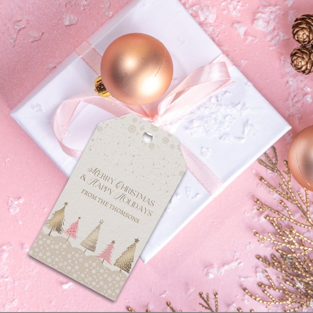 Elegant Rosa Guld Gräs Träd God jul Presentetikett (Skapare uppladdad)