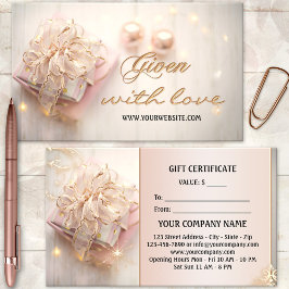 Elegant Rosa Guld Helgdagars Gift Certificate Rabattkort