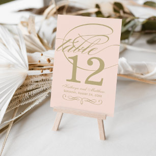 Elegant Rosa Guld Kalligrafi Monogram Bröllop Bordsnummer