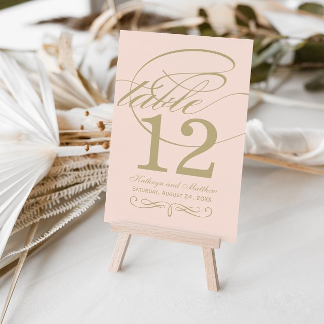 Elegant Rosa Guld Kalligrafi Monogram Bröllop Bordsnummer (Skapare uppladdad)