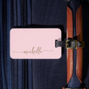 Elegant rosa guld kalligrafi script monogramnamn bagagebricka