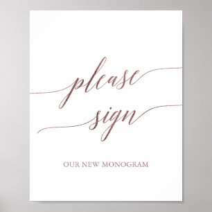 Elegant Rosa Guld kalligrafi Vänligen signera Post Poster