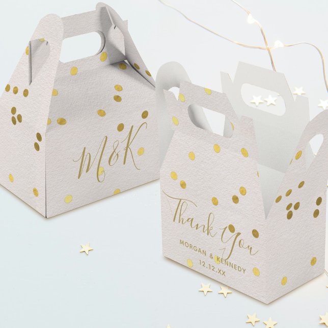 Elegant  Rosa Guld Konfetti Tack Bröllop Presentaskar (Bridal Blush Pink Gold Confetti Thank You Wedding Favor Boxes)