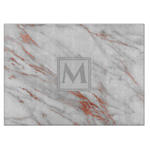 Elegant Rosa Guld Koppar Vit Marmor Monogram