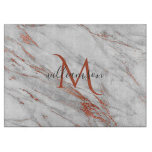 Elegant Rosa Guld Koppar Vit Marmor Monogram