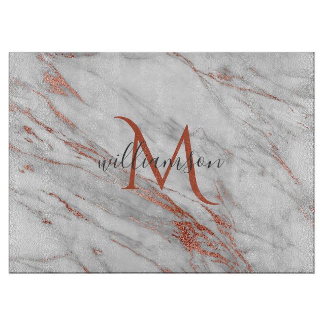 Elegant Rosa Guld Koppar Vit Marmor Monogram (Framsidan)