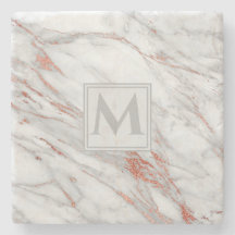 Elegant Rosa Guld Koppar Vit Marmor Monogram