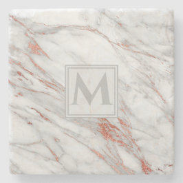 Elegant Rosa Guld Koppar Vit Marmor Monogram Stenunderlägg