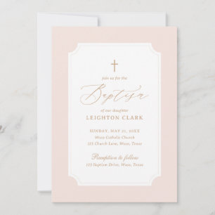 Elegant Rosa Guld Kor Flickor, baptism Inbjudningar