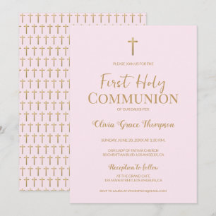 Elegant Rosa Guld Kor Girl First heliga communion Inbjudningar