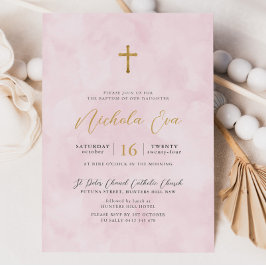 Elegant Rosa Guld Kor Girls Baptism Inbjudningar