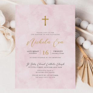 Elegant Rosa Guld Kor Girls Baptism Inbjudningar