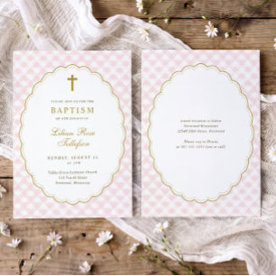 Elegant rosa guld kors gingham rutig dop inbjudningar