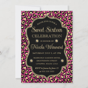 Elegant Rosa Guld Leopardtryck Sweet 16 Inbjudningar