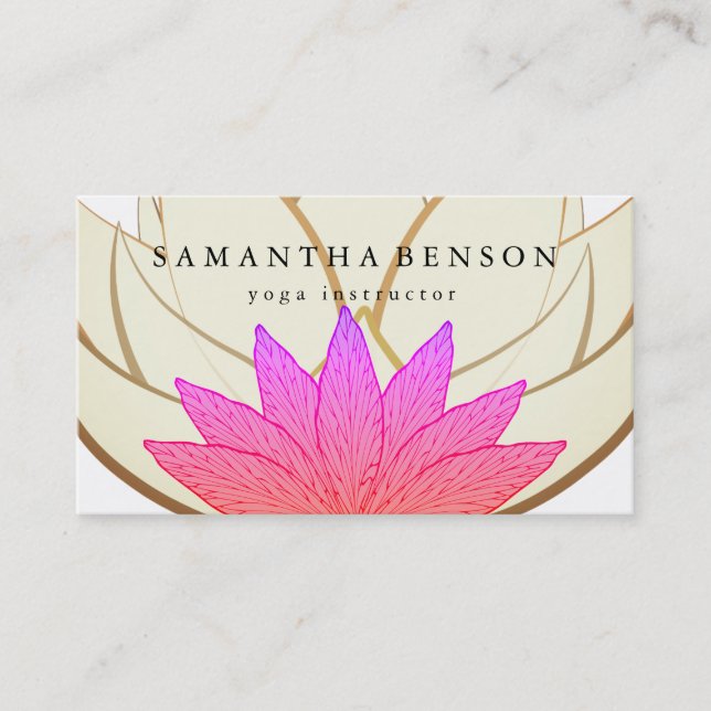 Elegant Rosa & Guld Lotus Flower Logotyp Yoga Visitkort (Framsida)