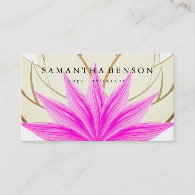 Elegant Rosa & Guld Lotus Flower Logotyp Yoga Visitkort (Framsida)
