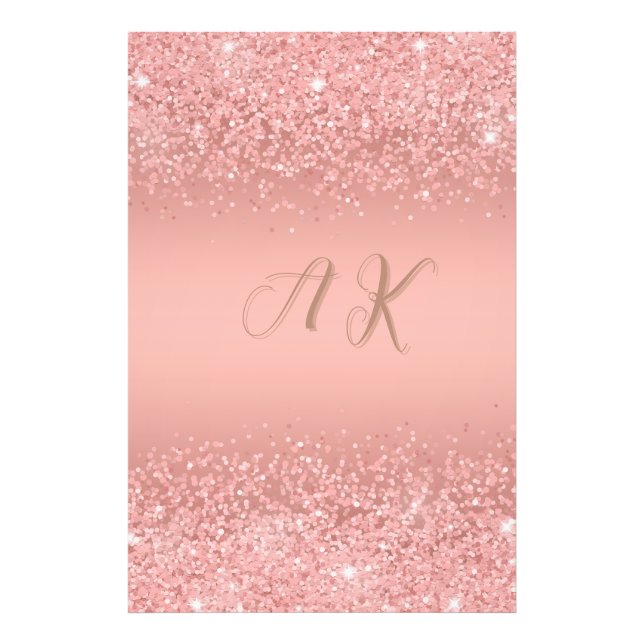 Elegant Rosa Guld Lyx Glans Monogram Fototryck (Framsidan)