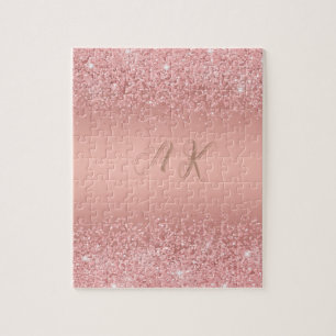 Elegant Rosa Guld Lyx Glans Monogram Pussel