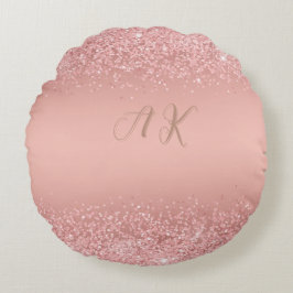 Elegant Rosa Guld Lyx Glans Monogram Rund Kudde