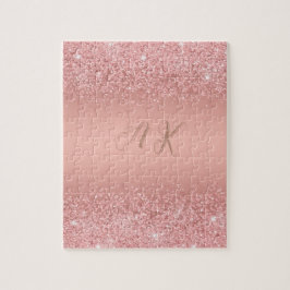 Elegant Rosa Guld Lyx Glimmer Monogramm Pussel