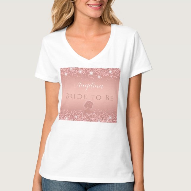 Elegant Rosa Guld Lyx Glitter Bröllopsdusch  T Shirt (Framsida)