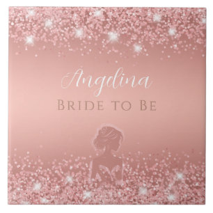 Elegant Rosa Guld Lyx Glitter Bröllopsfest Kakelplatta