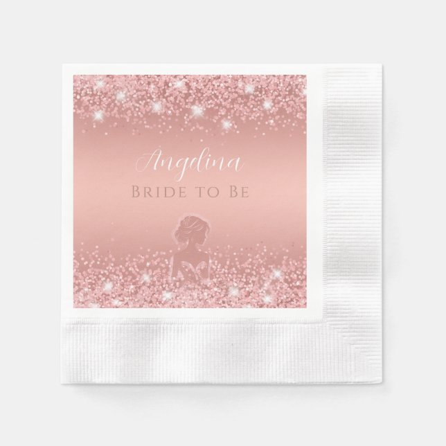 Elegant Rosa Guld Lyx Glitter Bröllopsfest Pappersservett (Framsidan)