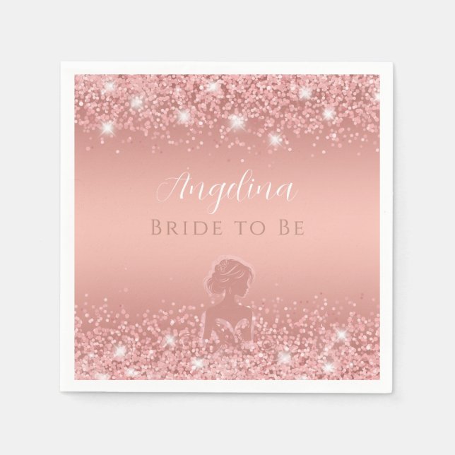 Elegant Rosa Guld Lyx Glitter Bröllopsfest Pappersservett (Framsidan)