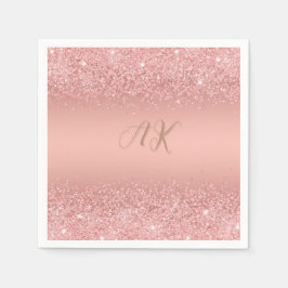 Elegant Rosa Guld Lyx Glitter Monogramm Pappersservett