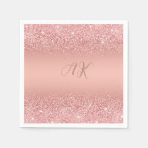 Elegant Rosa Guld Lyx Glitter Monogramm Pappersservett