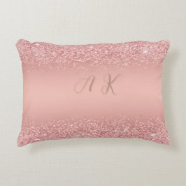 Elegant Rosa Guld Lyx Glitter Monogramm Prydnadskudde
