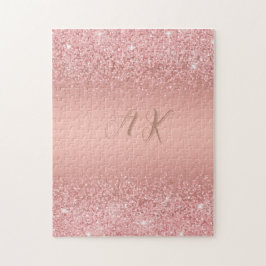 Elegant Rosa Guld Lyx Glitter Monogramm Pussel