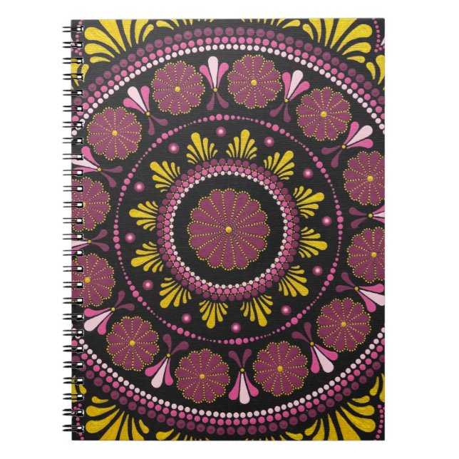 Elegant Rosa Guld Mandala, Boho Zen Dot Art Flower Anteckningsbok (Framsidan)