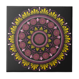 Elegant Rosa Guld Mandala, Boho Zen Dot Art Flower Kakelplatta