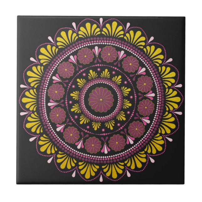 Elegant Rosa Guld Mandala, Boho Zen Dot Art Flower Kakelplatta (Framsidan)
