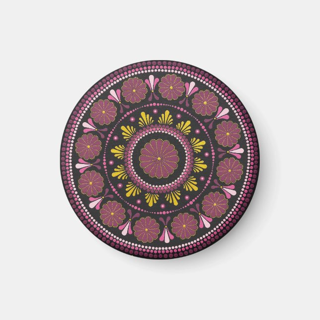Elegant Rosa Guld Mandala, Boho Zen Dot Art Flower Magnet (Framsidan)