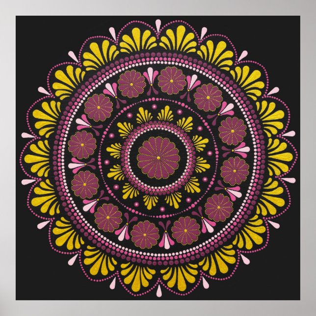 Elegant Rosa Guld Mandala, Boho Zen Dot Art Flower Poster (Framsidan)