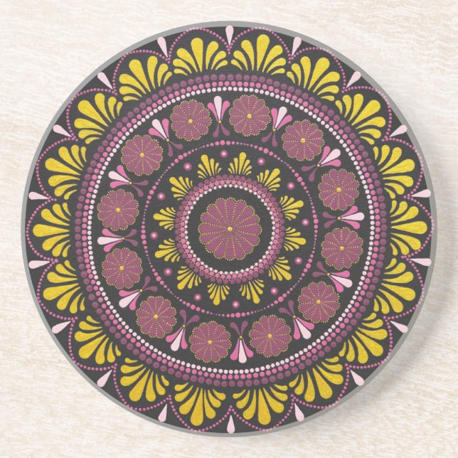 Elegant Rosa Guld Mandala, Boho Zen Dot Art Flower Underlägg (Framsidan)