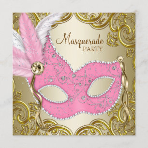 Elegant Rosa Guld Maskerad Bal Inbjudningar
