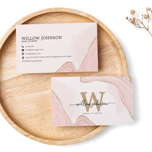 Elegant Rosa Guld Modern Monogram Marble Visitkort (Skapare uppladdad)