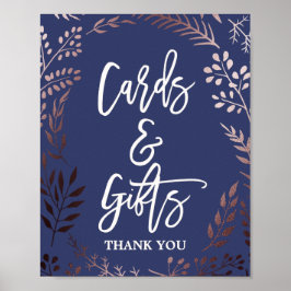 Elegant Rosa Guld och Marinblå Kort & Present Skyl Poster