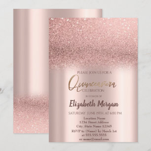 Elegant Rosa Guld Ombre Quinceañera Inbjudan