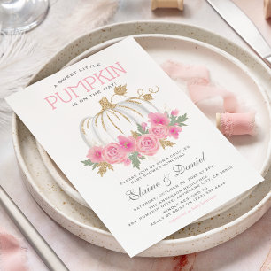 Elegant Rosa & Guld Par Pumpa Bebis Shower Inbjudningar