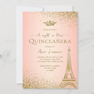 Elegant Rosa Guld Paris Eiffeltornet Quinceanera Inbjudningar