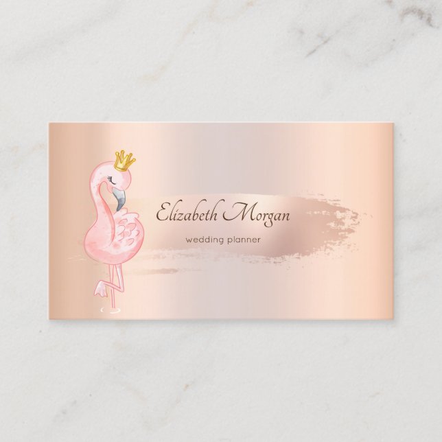 Elegant Rosa Guld Penseldrag, Flamingos Visitkort (Framsida)