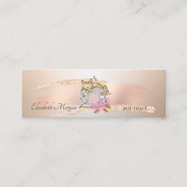 Elegant Rosa Guld Penseldrag Symaskin Katt Mini Visitkort (Framsida)