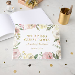 Elegant  Rosa Guld Peony Blommigt Bröllop Gästböcker