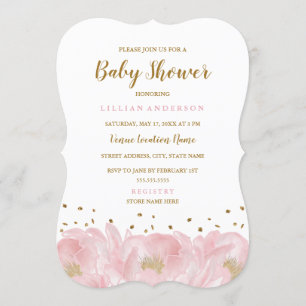 Elegant Rosa Guld Peony Flick Baby Shower Inbjudningar